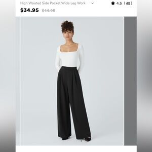 High waisted side pocket wide leg work pants HALARA